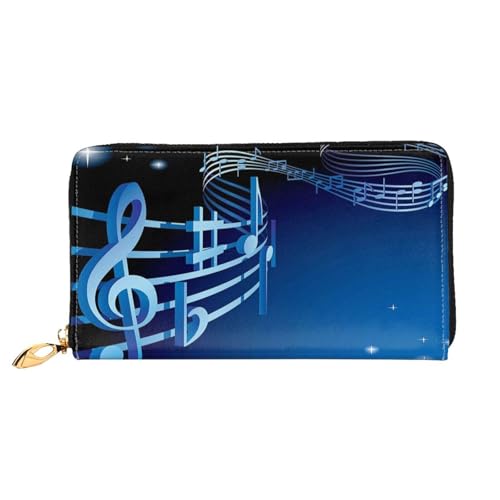 FEYUNYAN Damen Leder Lange Geldbörse Organizer Blau Musik Damen Geldbörse RFID Blockierung Große Kapazität Scheckbuchhalter Mehrere Kartenfächer Reißverschluss Münzbörse Leder Damen Geldbörsen, Blaue von FEYUNYAN