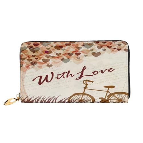 FEYUNYAN Damen Leder Lange Geldbörse Organizer Fahrrad Herz Baum Romantische Damen Geldbörse RFID Blockierung Große Kapazität Scheckbuchhalter Mehrere Kartenfächer Reißverschluss Münzbörse Leder Damen von FEYUNYAN