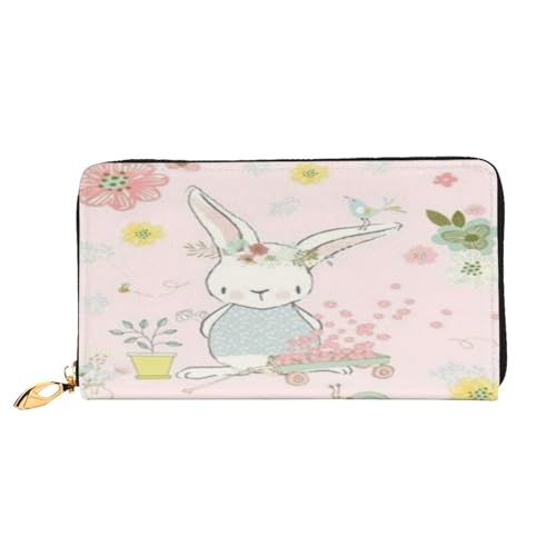 FEYUNYAN Damen Leder Lange Geldbörse Organizer Garten Bunny Damen Geldbörse RFID Blockierung Große Kapazität Scheckbuchhalter Mehrere Kartenfächer Reißverschluss Münzbörse Leder Damen Geldbörsen von FEYUNYAN