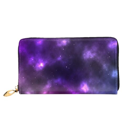 FEYUNYAN Damen Leder Lange Geldbörse Organizer Magic Galaxy Sky Lila Damen Geldbörse RFID Blockierung Große Kapazität Scheckbuchhalter Mehrere Kartenfächer Reißverschluss Münzbörse Leder Damen von FEYUNYAN