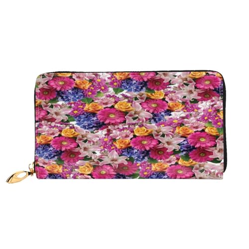 FEYUNYAN Damen Leder Lange Geldbörse Organizer Rosa Blumen Goldene Rosen Damen Geldbörse RFID Blockierung Große Kapazität Scheckbuchhalter Mehrere Kartenfächer Reißverschluss Münzbörse Leder Damen von FEYUNYAN