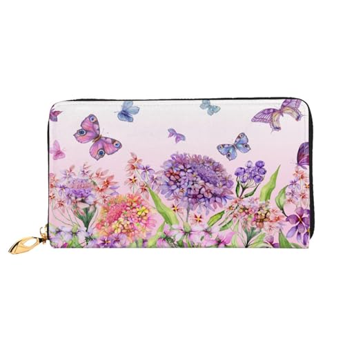 FEYUNYAN Damen Leder Lange Geldbörse Organizer Schöne Blumen Schmetterlinge Damen Geldbörse RFID Blockierung Große Kapazität Scheckbuchhalter Mehrere Kartenfächer Reißverschluss Münzbörse Leder Damen von FEYUNYAN