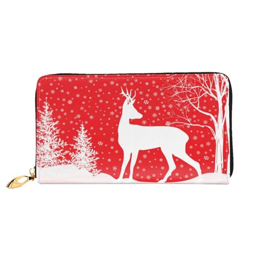 FEYUNYAN Damen Leder Lange Geldbörse Organizer Weihnachten Winter Hirsch Damen Geldbörse RFID Blockierung Große Kapazität Scheckbuchhalter Mehrere Kartenfächer Reißverschluss Münzbörse Leder Damen von FEYUNYAN