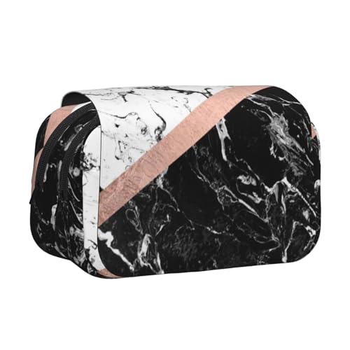 FEYUNYAN Doppelschichtiges Federmäppchen, großes Fassungsvermögen, strapazierfähiges Oxford-Gewebe, Schreibwaren-Organizer für Schulbedarf, Reisen, Prüfungen, schwarz-weißer Marmor von FEYUNYAN