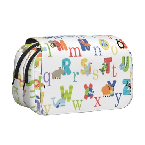 FEYUNYAN Doppelschichtiges Federmäppchen, großes Fassungsvermögen, strapazierfähiges Oxford-Gewebe, Schreibwaren-Organizer für Schulbedarf, Reiseprüfungen, Tier-Alphabet-Aufbewahrungstasche für von FEYUNYAN