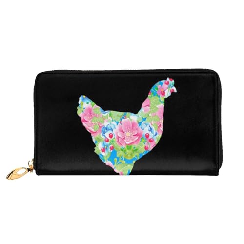 FEYUNYAN Einzigartige Geldbörse für Damen, Blumenherz, Huhn, Leder, Geldbörse, Organizer mit Münzfach mit Reißverschluss und Kartenfächern, RFID-blockierend, schmal, faltbare Geldbörse für den von FEYUNYAN