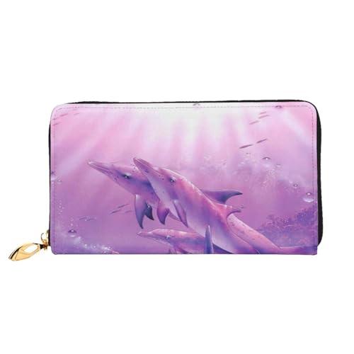 FEYUNYAN Einzigartige Geldbörse für Damen, Delfin-Kunstleder, Geldbörsen-Organizer mit Münzfach mit Reißverschluss und Kartenfächern, RFID-blockierend, schmal, faltbare Geldbörse für den täglichen von FEYUNYAN
