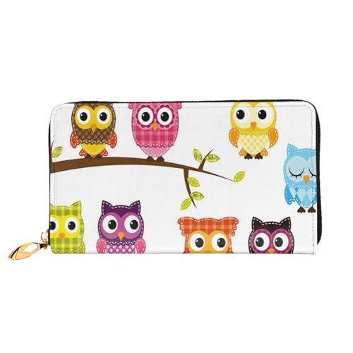 FEYUNYAN Einzigartige Geldbörse für Damen, Eulen auf Ästen, Ledergeldbörse, Organizer mit Münzfach mit Reißverschluss und Kartenfächern, RFID-blockierend, schmal, faltbare Geldbörse für den täglichen von FEYUNYAN