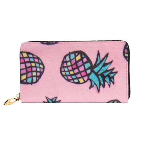 FEYUNYAN Einzigartige Geldbörse für Damen, Farbiges Ananas-Leder, Geldbörsen-Organizer mit Münzfach mit Reißverschluss und Kartenfächern, RFID-blockierend, schmal, faltbare Geldbörse für den täglichen von FEYUNYAN