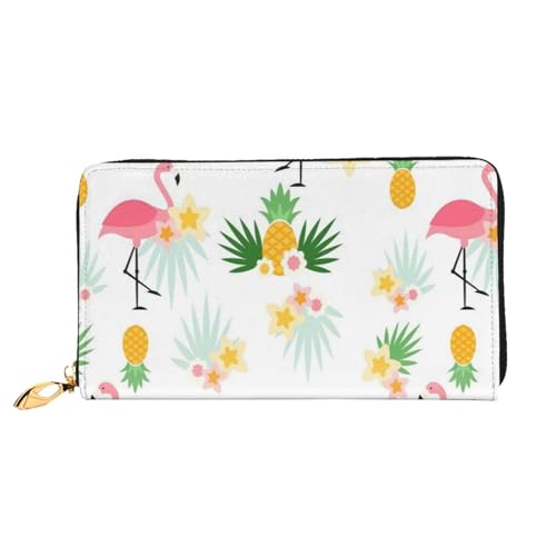 FEYUNYAN Einzigartige Geldbörse für Damen, Flamingos Ananas Leder Geldbörse Organizer mit Reißverschluss Münzfach und Kartenfächern, RFID-blockierend, schmal, faltbare Geldbörse für den täglichen von FEYUNYAN