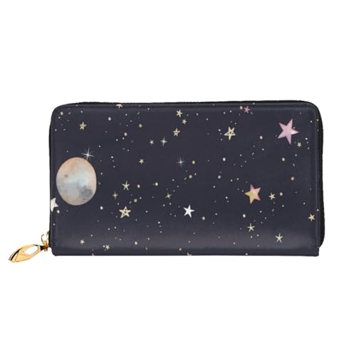 FEYUNYAN Einzigartige Geldbörse für Damen, Galaxie-Leder-Geldbörse, Organizer mit Münzfach mit Reißverschluss und Kartenfächern, RFID-blockierend, schmal, faltbare Geldbörse für den täglichen Gebrauch von FEYUNYAN
