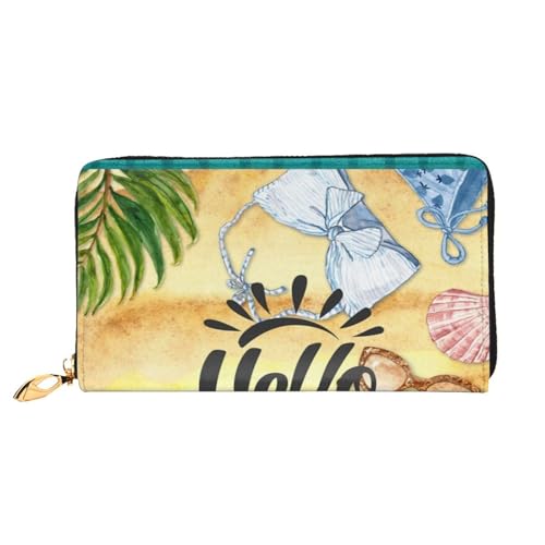 FEYUNYAN Einzigartige Geldbörse für Damen, Hello Summer, Ledergeldbörse, Organizer mit Münzfach mit Reißverschluss und Kartenfächern, RFID-blockierend, schmal, faltbare Geldbörse für den täglichen von FEYUNYAN