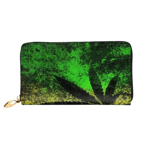 FEYUNYAN Einzigartige Geldbörse für Damen, Jamaika-Flagge, Blätter, Leder, Geldbörse, Organizer mit Münzfach mit Reißverschluss und Kartenfächern, RFID-blockierend, schmal, faltbare Geldbörse für den von FEYUNYAN