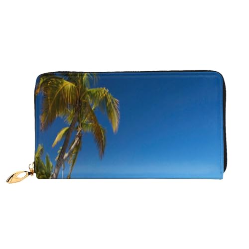 FEYUNYAN Einzigartige Geldbörse für Damen, Kokosnusspalme, Strand, Leder, Geldbörsen-Organizer mit Münzfach mit Reißverschluss und Kartenfächern, RFID-blockierend, schmal, faltbare Geldbörse für den von FEYUNYAN