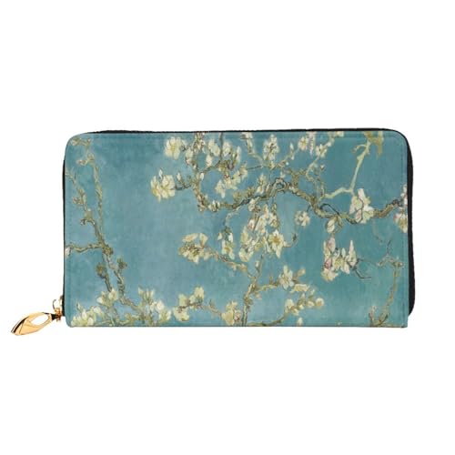 FEYUNYAN Einzigartige Geldbörse für Damen, Mandelblüten-Leder, Geldbörsen-Organizer mit Münzfach mit Reißverschluss und Kartenfächern, RFID-blockierend, schmal, faltbare Geldbörse für den täglichen von FEYUNYAN