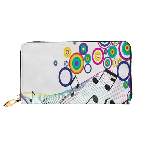 FEYUNYAN Einzigartige Geldbörse für Damen, Motiv: Musiknoten, Regenbogenfarben, Leder, Geldbörsen-Organizer mit Münzfach mit Reißverschluss und Kartenfächern, RFID-blockierend, schmal, faltbare von FEYUNYAN