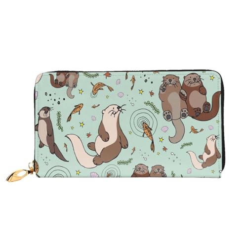 FEYUNYAN Einzigartige Geldbörse für Damen, Otters Ledergeldbörse, Organizer mit Münzfach mit Reißverschluss und Kartenfächern, RFID-blockierend, schmal, faltbare Geldbörse für den täglichen Gebrauch von FEYUNYAN