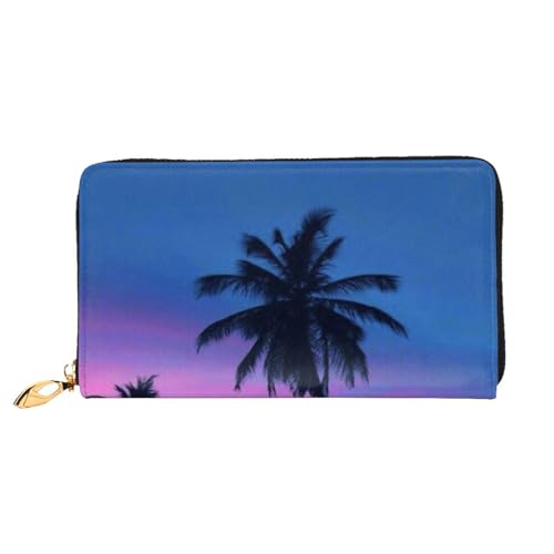 FEYUNYAN Einzigartige Geldbörse für Damen, Palmen, Leder, Geldbörse, Organizer mit Münzfach mit Reißverschluss und Kartenfächern, RFID-blockierend, schmal, faltbare Geldbörse für den täglichen von FEYUNYAN