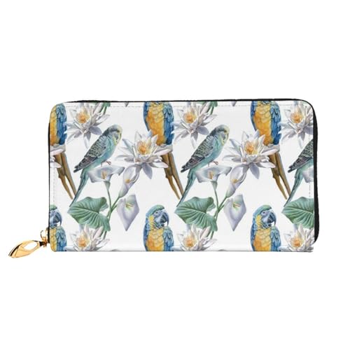 FEYUNYAN Einzigartige Geldbörse für Damen, Papageien auf Ästen, Ledergeldbörse, Organizer mit Münzfach mit Reißverschluss und Kartenfächern, RFID-blockierend, schmal, faltbare Geldbörse für den von FEYUNYAN