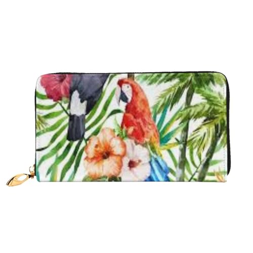 FEYUNYAN Einzigartige Geldbörse für Damen, Papageienpalmenblätter, Ledergeldbörse, Organizer mit Münzfach mit Reißverschluss und Kartenfächern, RFID-blockierend, schmal, faltbare Geldbörse für den von FEYUNYAN