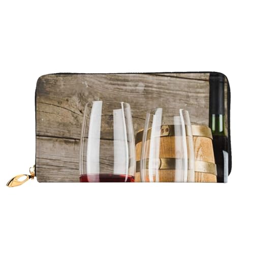 FEYUNYAN Einzigartige Geldbörse für Damen, Rotwein-Galssen, Trauben, Leder, Geldbörsen-Organizer mit Münzfach mit Reißverschluss und Kartenfächern, RFID-blockierend, schmal, faltbare Geldbörse für den von FEYUNYAN