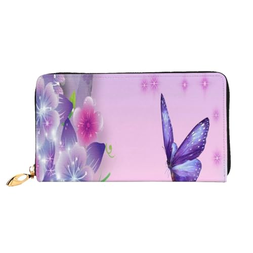 FEYUNYAN Einzigartige Geldbörse für Damen, Schmetterlinge und Blumen, Leder, Geldbörse, Organizer mit Münzfach mit Reißverschluss und Kartenfächern, RFID-blockierend, schmal, faltbare Geldbörse für von FEYUNYAN