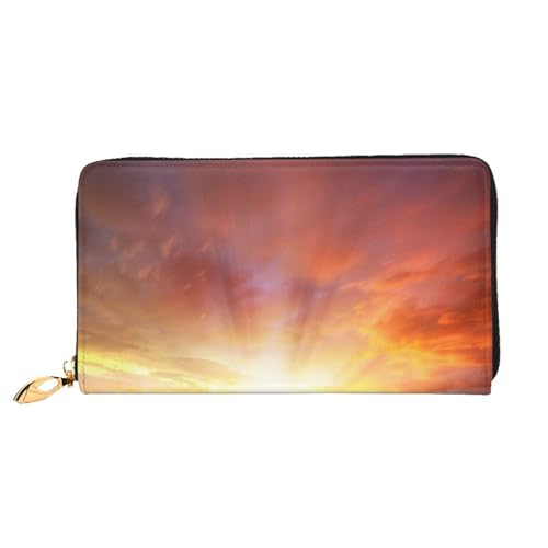 FEYUNYAN Einzigartige Geldbörse für Damen, Sonnenblumen, Sonnenuntergang, Sonnenlicht, Leder, Geldbörse, Organizer mit Münzfach mit Reißverschluss und Kartenfächern, RFID-blockierend, schmal, faltbare von FEYUNYAN