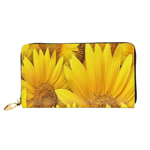 FEYUNYAN Einzigartige Geldbörse für Damen, Sonnenblumen, gelbe Blumen, Leder, Geldbörse, Organizer mit Münzfach mit Reißverschluss und Kartenfächern, RFID-blockierend, schmal, faltbare Geldbörse für von FEYUNYAN