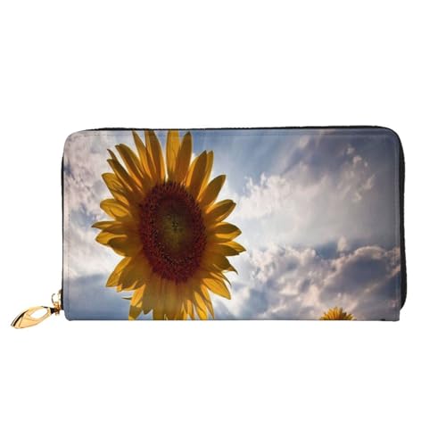 FEYUNYAN Einzigartige Geldbörse für Damen, Sonnenblumenfelder, Ledergeldbörse, Organizer mit Münzfach mit Reißverschluss und Kartenfächern, RFID-blockierend, schmal, faltbare Geldbörse für den von FEYUNYAN
