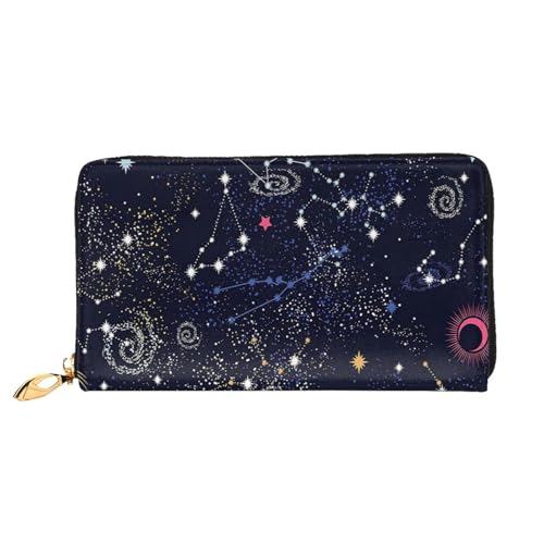 FEYUNYAN Einzigartige Geldbörse für Damen, Stern-Galaxien, Leder, Geldbörse, Organizer mit Münzfach mit Reißverschluss und Kartenfächern, RFID-blockierend, schmal, faltbare Geldbörse für den täglichen von FEYUNYAN