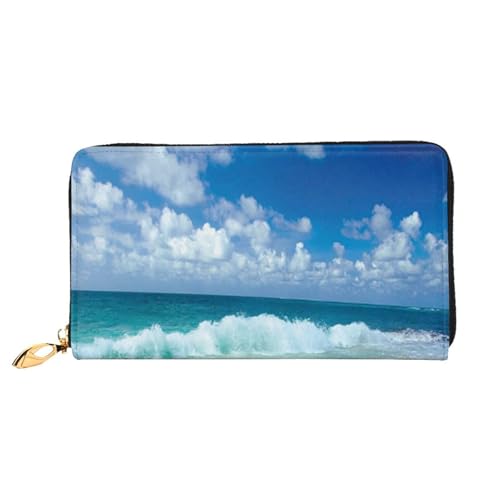 FEYUNYAN Einzigartige Geldbörse für Damen, Strand-Ledergeldbörse, Organizer mit Münzfach mit Reißverschluss und Kartenfächern, RFID-blockierend, schmal, faltbare Geldbörse für den täglichen Gebrauch von FEYUNYAN