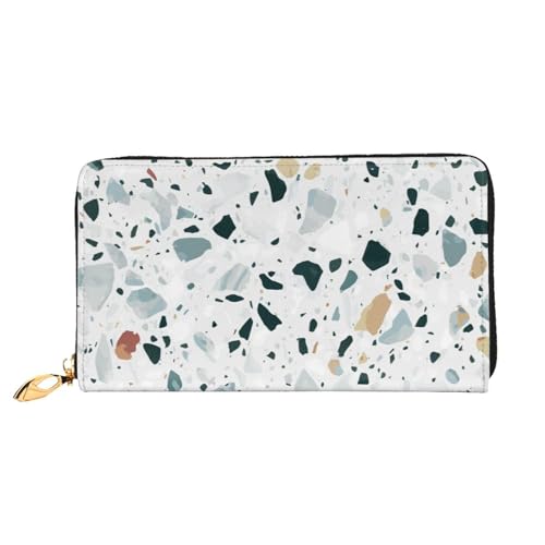 FEYUNYAN Einzigartige Geldbörse für Damen, Terrazzo Marmor-Pastell-Leder, Geldbörsen-Organizer mit Münzfach mit Reißverschluss und Kartenfächern, RFID-blockierend, schmal, faltbare Geldbörse für den von FEYUNYAN