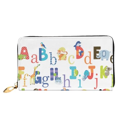 FEYUNYAN Einzigartige Geldbörse für Damen, Tier-Alphabet-Leder-Geldbörse, Organizer mit Münzfach mit Reißverschluss und Kartenfächern, RFID-blockierend, schmal, faltbare Geldbörse für den täglichen von FEYUNYAN