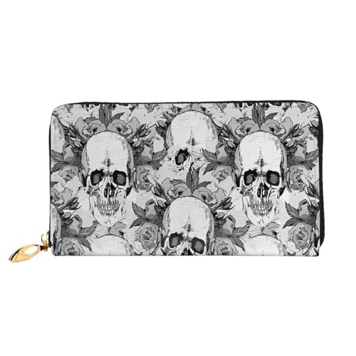 FEYUNYAN Einzigartige Geldbörse für Damen, Totenkopf-Skelett-Leder, Geldbörsen-Organizer mit Münzfach mit Reißverschluss und Kartenfächern, RFID-blockierend, schmal, faltbare Geldbörse für den von FEYUNYAN