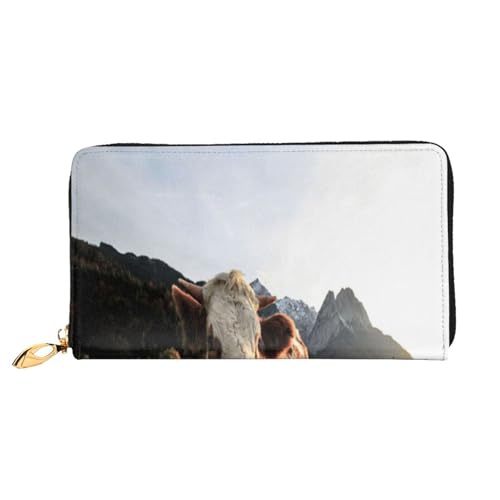 FEYUNYAN Einzigartige Geldbörse für Damen, Weidekühe aus Leder, mit Münzfach mit Reißverschluss und Kartenfächern, RFID-blockierend, schmal, faltbare Geldbörse für den täglichen Gebrauch von FEYUNYAN