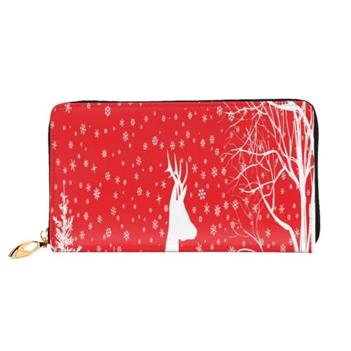 FEYUNYAN Einzigartige Geldbörse für Damen, Weihnachten, Winter, Hirsch, Leder, Geldbörse, Organizer mit Münzfach mit Reißverschluss und Kartenfächern, RFID-blockierend, schmal, faltbare Geldbörse für von FEYUNYAN