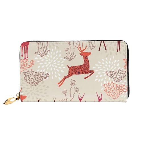 FEYUNYAN Einzigartige Geldbörse für Damen, Weihnachts-Elch-Leder, Geldbörsen-Organizer mit Münzfach mit Reißverschluss und Kartenfächern, RFID-blockierend, schmal, faltbare Geldbörse für den täglichen von FEYUNYAN