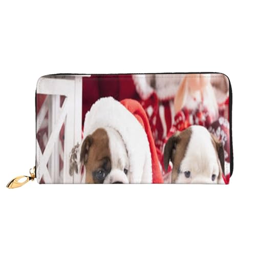FEYUNYAN Einzigartige Geldbörse für Damen, Weihnachts-Hunde-Ledergeldbörse, Organizer mit Münzfach mit Reißverschluss und Kartenfächern, RFID-blockierend, schmal, faltbare Geldbörse für den täglichen von FEYUNYAN