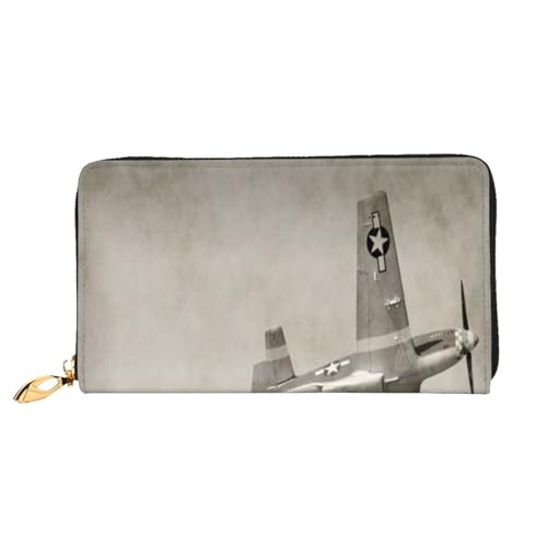 FEYUNYAN Einzigartige Geldbörse für Damen, Weltkrieg 2, Flugzeug-Ledergeldbörse, Organizer mit Münzfach mit Reißverschluss und Kartenfächern, RFID-blockierend, schmal, faltbare Geldbörse für den von FEYUNYAN