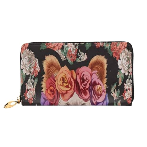 FEYUNYAN Einzigartige Geldbörse für Damen, Yorkie-Hunde-Blumenmuster, Leder, Geldbörse, Organizer mit Münzfach mit Reißverschluss und Kartenfächern, RFID-blockierend, schmal, faltbare Geldbörse für von FEYUNYAN