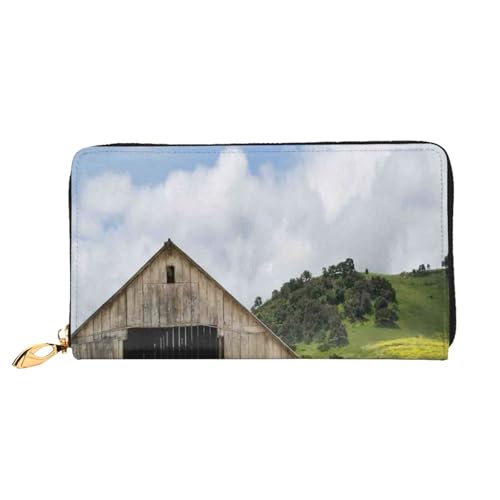 FEYUNYAN Einzigartige Geldbörse für Damen, alte Holzscheune, rostiges Traktor-Leder, Geldbörsen-Organizer mit Münzfach mit Reißverschluss und Kartenfächern, RFID-blockierend, schmal, faltbare von FEYUNYAN