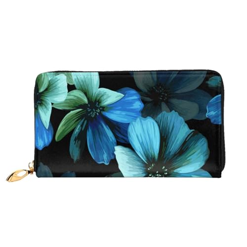 FEYUNYAN Einzigartige Geldbörse für Damen, blaue Blume, Leder, Geldbörsen-Organizer mit Münzfach mit Reißverschluss und Kartenfächern, RFID-blockierend, schmal, faltbare Geldbörse für den täglichen von FEYUNYAN