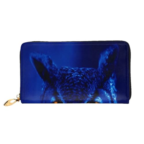 FEYUNYAN Einzigartige Geldbörse für Damen, blaue Eule, Leder, Geldbörse, Organizer mit Münzfach mit Reißverschluss und Kartenfächern, RFID-blockierend, schmal, faltbare Geldbörse für den täglichen von FEYUNYAN