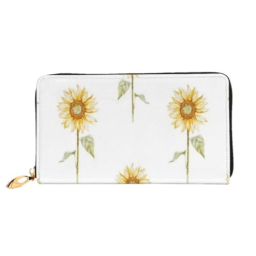 FEYUNYAN Einzigartige Geldbörse für Damen, blühende Sonnenblumen-Leder-Geldbörse, Organizer mit Münzfach mit Reißverschluss und Kartenfächern, RFID-blockierend, schmal, faltbare Geldbörse für den von FEYUNYAN