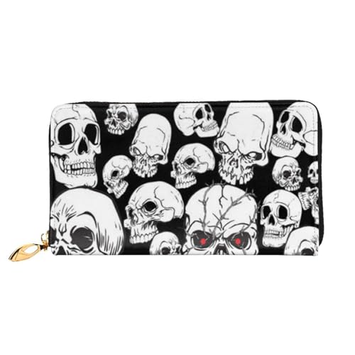 FEYUNYAN Einzigartige Geldbörse für Damen, böser Totenkopf, Leder, Geldbörse, Organizer mit Münzfach mit Reißverschluss und Kartenfächern, RFID-blockierend, schmal, faltbare Geldbörse für den von FEYUNYAN