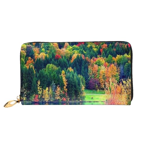 FEYUNYAN Einzigartige Geldbörse für Damen, bunte Bäume, See, Leder, Geldbörsen-Organizer mit Münzfach mit Reißverschluss und Kartenfächern, RFID-blockierend, schmal, faltbare Geldbörse für den von FEYUNYAN