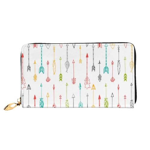 FEYUNYAN Einzigartige Geldbörse für Damen, bunte Pfeile im Boho-Stil, Ledergeldbörse, Organizer mit Münzfach mit Reißverschluss und Kartenfächern, RFID-blockierend, schmal, faltbare Geldbörse für den von FEYUNYAN