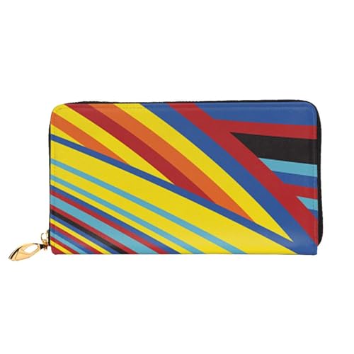 FEYUNYAN Einzigartige Geldbörse für Damen, bunte Streifen, Leder, Geldbörsen-Organizer mit Münzfach mit Reißverschluss und Kartenfächern, RFID-blockierend, schmal, faltbare Geldbörse für den täglichen von FEYUNYAN