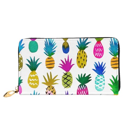 FEYUNYAN Einzigartige Geldbörse für Damen, buntes Ananas-Leder, Geldbörsen-Organizer mit Münzfach mit Reißverschluss und Kartenfächern, RFID-blockierend, schmal, faltbare Geldbörse für den täglichen von FEYUNYAN