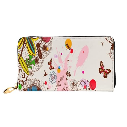 FEYUNYAN Einzigartige Geldbörse für Damen, buntes Blumen- und Schmetterlings-Leder, Geldbörsen-Organizer mit Münzfach mit Reißverschluss und Kartenfächern, RFID-blockierend, schmal, faltbare Geldbörse von FEYUNYAN